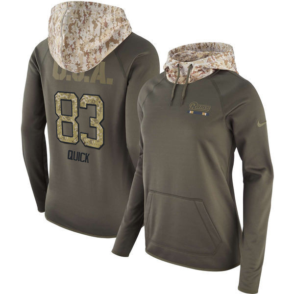  Rams 83 Brian Quick Olive Women Salute To Service Pullover Hoodie