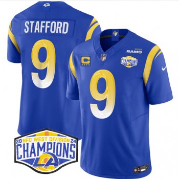 Nike Rams 9 Matthew Stafford Blue 2024 NFC West Champions with C Patch F.U.S.E. Vapor Limited Men Jersey