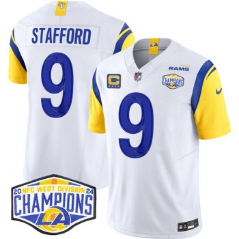 Nike Rams 9 Matthew Stafford White 2024 NFC West Champions with C Patch F.U.S.E. Vapor Limited Men Jersey