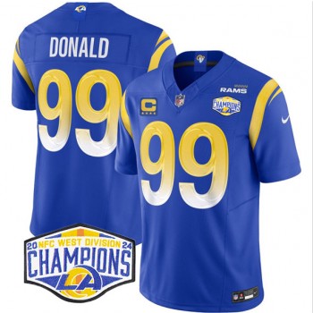 Nike Rams 99 Aaron Donald Blue 2024 NFC West Champions with C Patch F.U.S.E. Vapor Limited Men Jersey