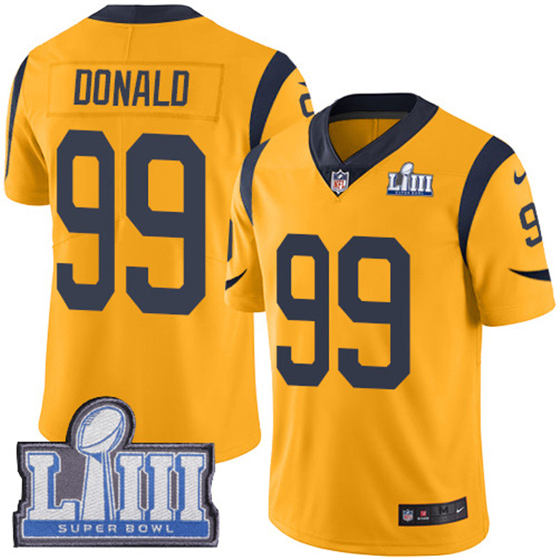  Rams 99 Aaron Donald Gold 2019 Super Bowl LIII Color Rush Limited Jersey