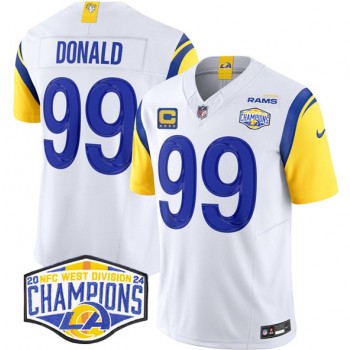Nike Rams 99 Aaron Donald White 2024 NFC West Champions with C Patch F.U.S.E. Vapor Limited Men Jersey