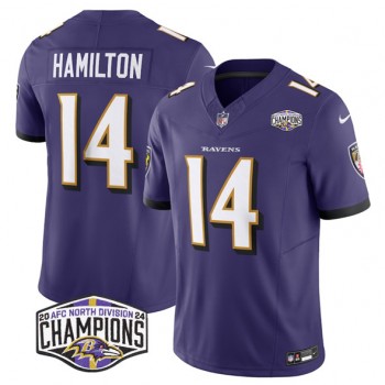 Nike Ravens 14 Kyle Hamilton Purple 2024 AFC North Division Champions F.U.S.E. Vapor Limited Men Jersey