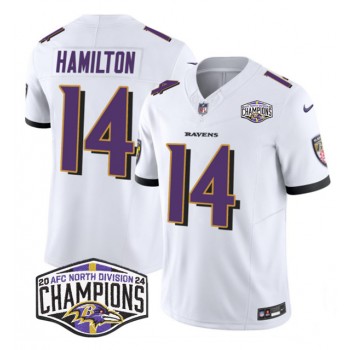 Nike Ravens 14 Kyle Hamilton White 2024 AFC North Division Champions F.U.S.E. Vapor Limited Men Jersey