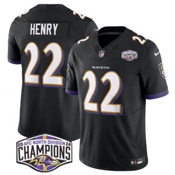 Nike Ravens 22 Derrick Henry Black 2024 AFC North Division Champions F.U.S.E. Vapor Limited Men Jersey