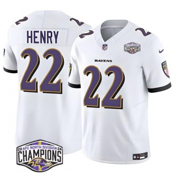 Nike Ravens 22 Derrick Henry White 2024 AFC North Division Champions F.U.S.E. Vapor Limited Men Jersey
