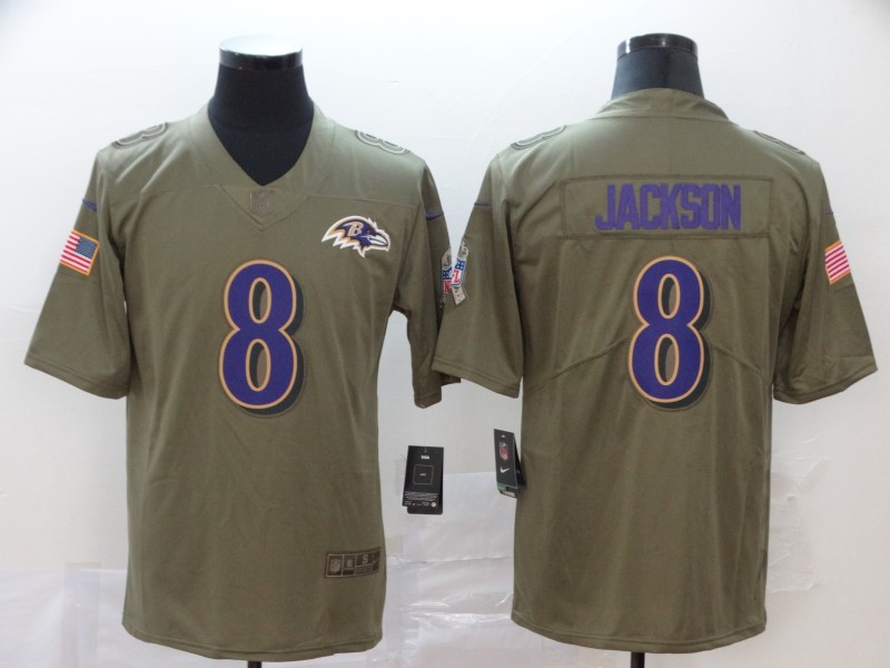 Nike Ravens 8 Lamar Jackson 2017 Olive Salute To Service Limited Jersey