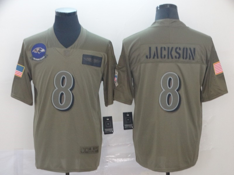 Nike Ravens 8 Lamar Jackson 2019 Olive Salute To Service Limited Jersey