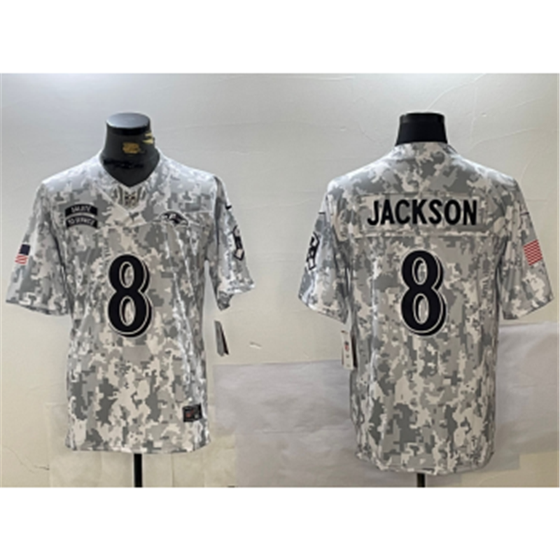 Nike Ravens 8 Lamar Jackson Arctic Camo 2024 F.U.S.E. Salute to Service Limited Men Jersey