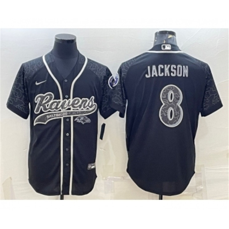 Nike Ravens 8 Lamar Jackson Black Gold With Patch Cool Base Stitched Baseball Jersey