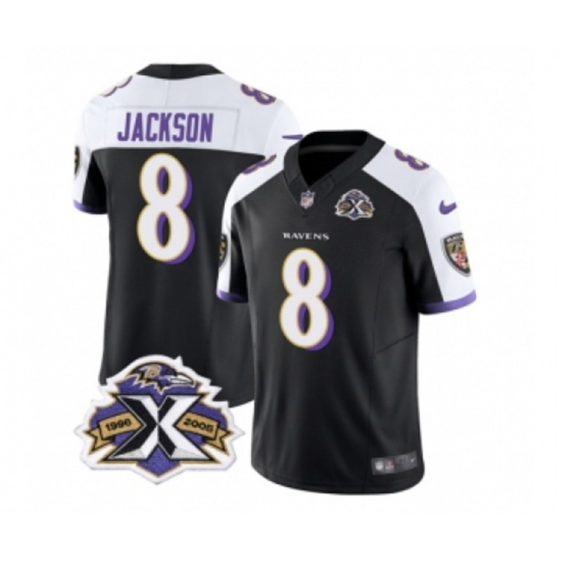 Nike Ravens 8 Lamar Jackson Black White 2024 FUSE Untouchable Limited Stitched Football Jersey