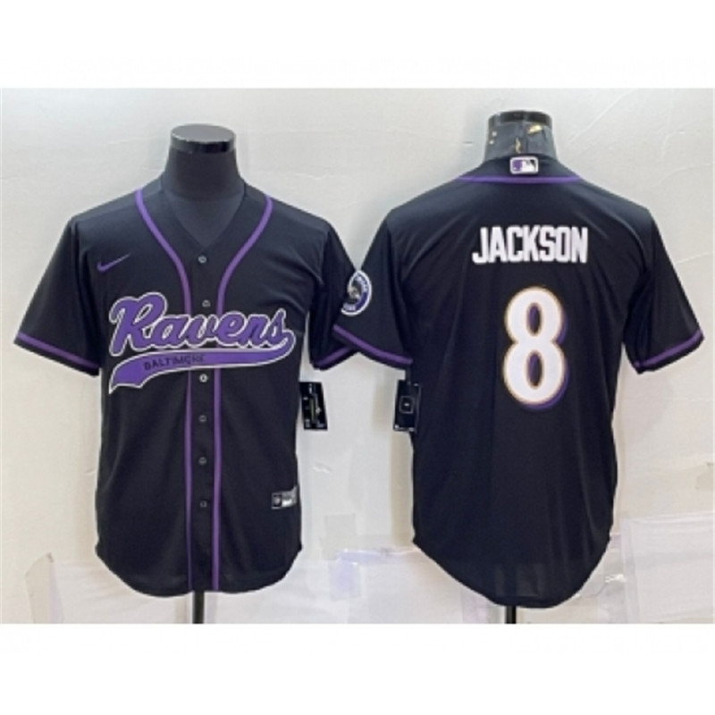 Nike Ravens 8 Lamar Jackson Black With Patch Cool Base Stitched Baseball Jersey
