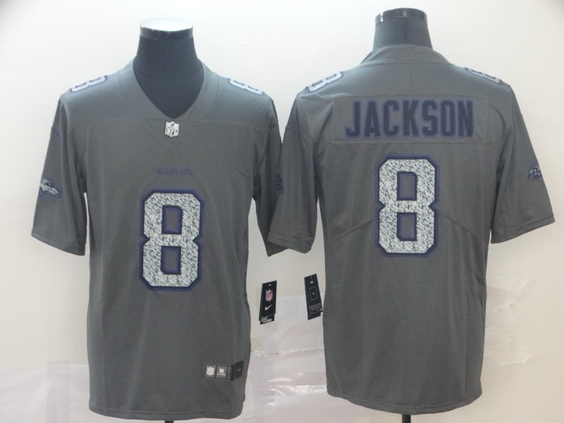 Nike Ravens 8 Lamar Jackson Gray Camo Vapor Untouchable Limited Jersey