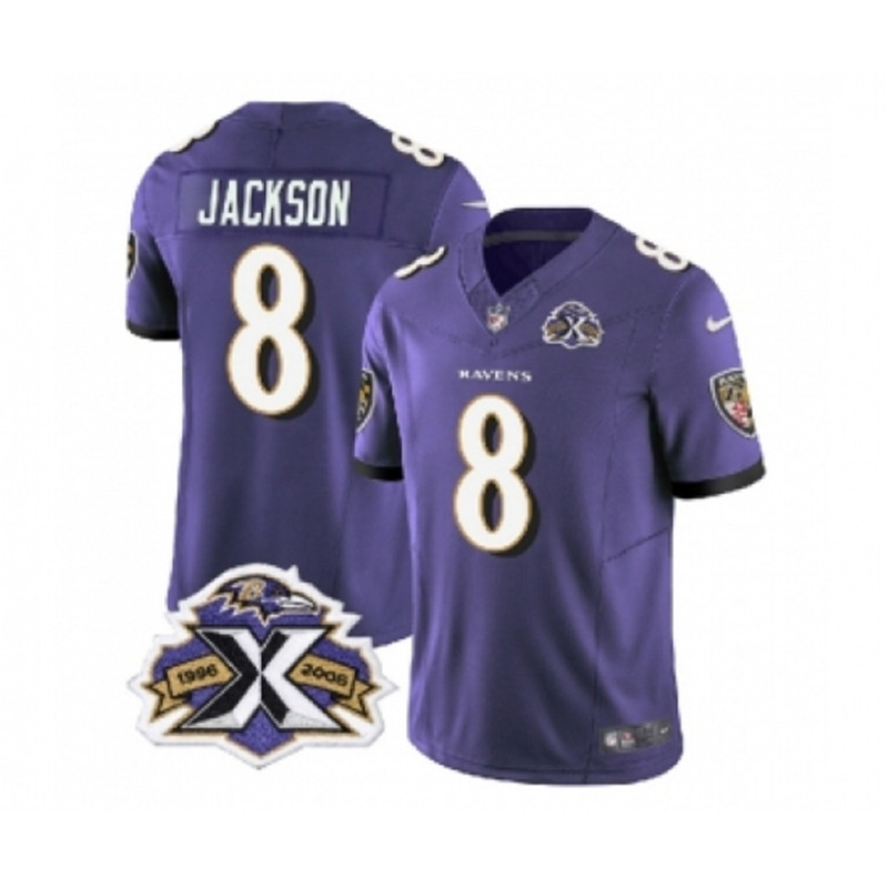 Nike Ravens 8 Lamar Jackson Purple 2023 FUSE Throwback Vapor Limited Stitched Jersey