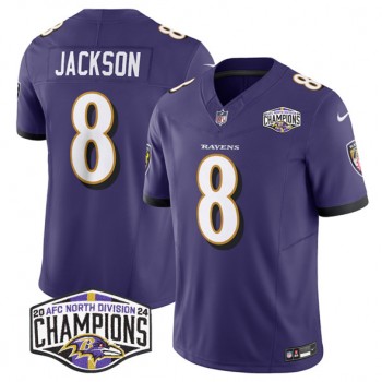 Nike Ravens 8 Lamar Jackson Purple 2024 AFC North Division Champions F.U.S.E. Vapor Limited Men Jersey