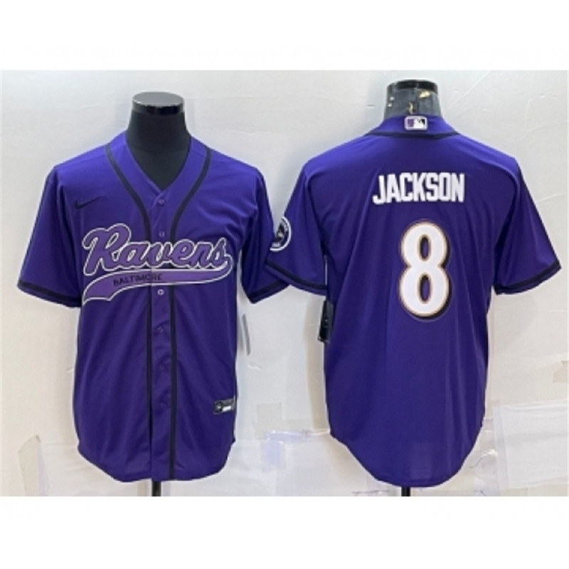 Nike Ravens 8 Lamar Jackson Purple With Patch Cool Base Stitched Baseball Jersey