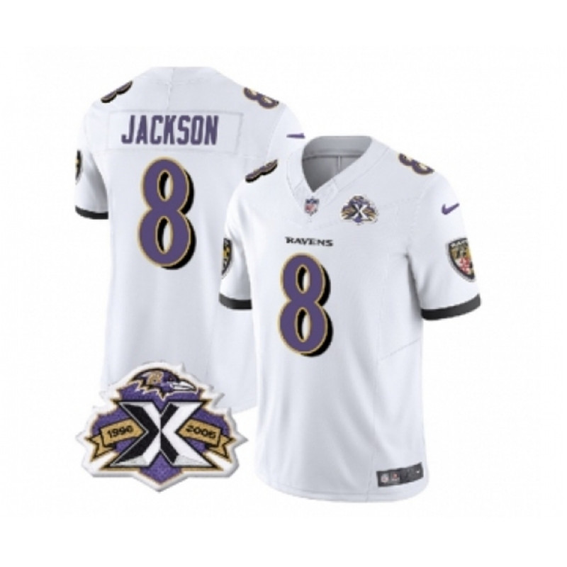 Nike Ravens 8 Lamar Jackson White 2023 FUSE Throwback Vapor Limited Stitched Jersey