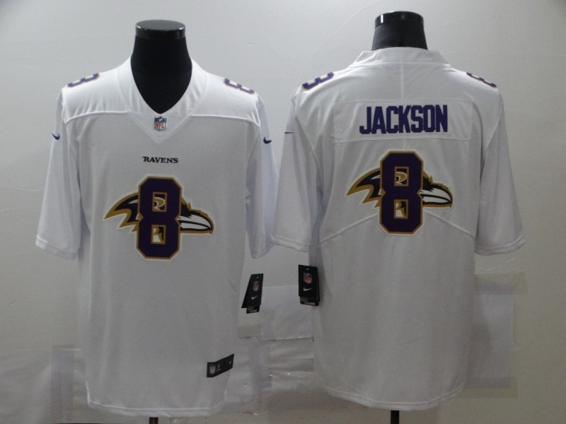 Nike Ravens 8 Lamar Jackson White Shadow Logo Limited Jersey