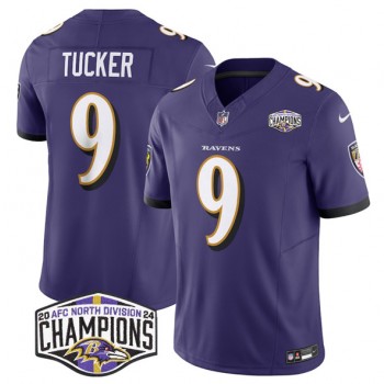 Nike Ravens 9 Justin Tucker Purple 2024 AFC North Division Champions F.U.S.E. Vapor Limited Men Jersey