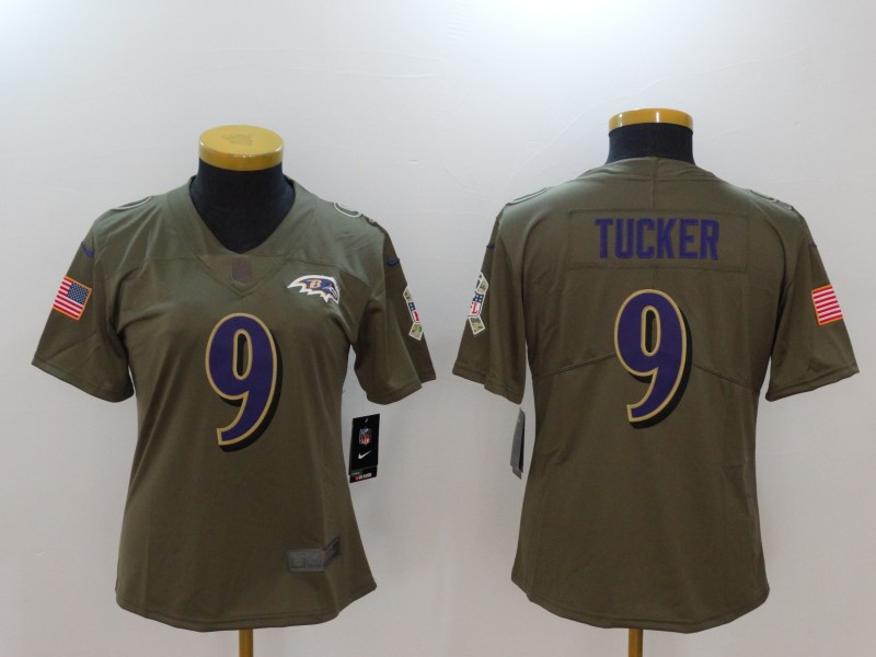  Ravens 9 Justin Tucker Women Olive Salute To Service Limited Jersey