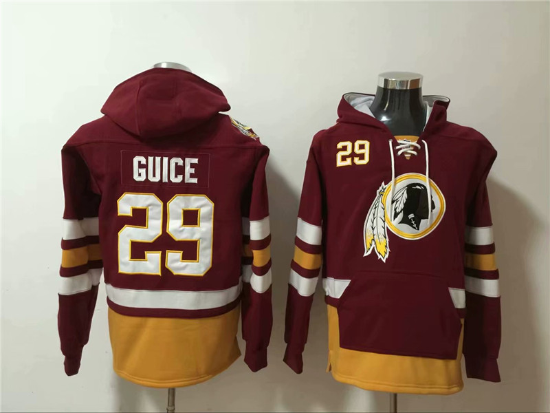 Nike Redskins 29 Derrius Guice Burgundy All Stitched Hooded Sweatshirt