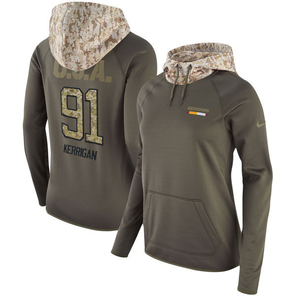  Redskins 91 Ryan Kerrigan Olive Women Salute To Service Pullover Hoodie