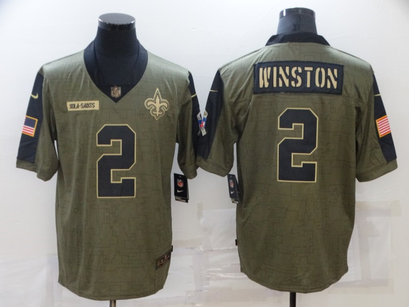 Nike Saints 2 Jameis Winston Olive 2021 Salute To Service Limited Jersey