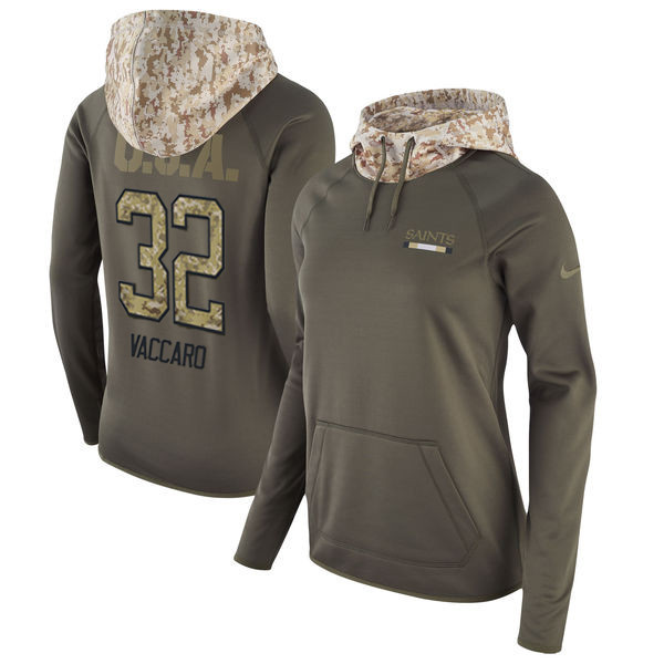  Saints 32 Kenny Vaccaro Olive Women Salute To Service Pullover Hoodie