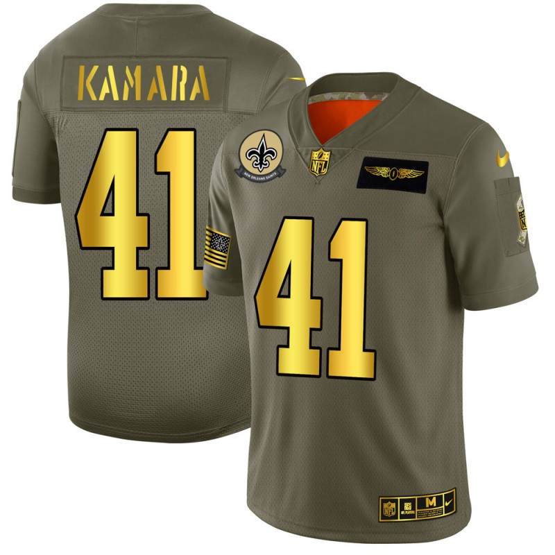 Nike Saints 41 Alvin Kamara 2019 Olive Gold Salute To Service Limited Jersey