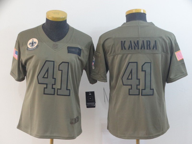 Nike Saints 41 Alvin Kamara 2019 Olive Women Salute To Service Limited Jersey