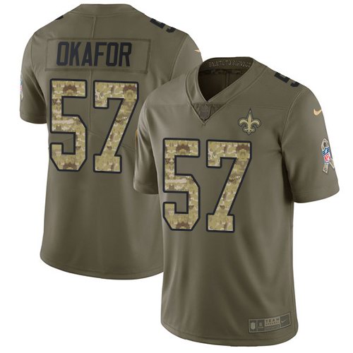  Saints 57 Alex Okafor Olive Camo Salute To Service Limited Jersey