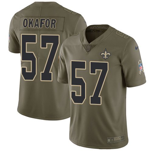  Saints 57 Alex Okafor Olive Salute To Service Limited Jersey