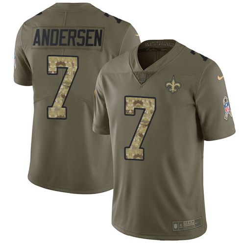  Saints 7 Morten Andersen Olive Camo Salute To Service Limited Jersey