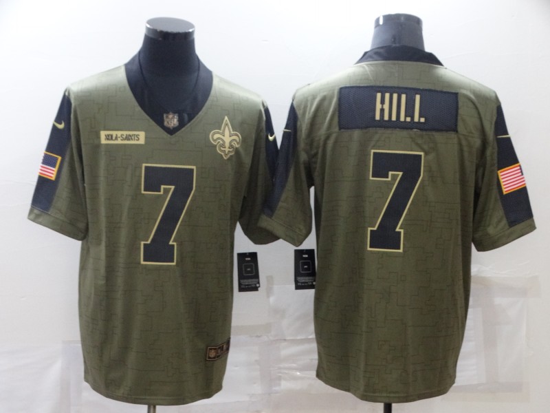 Nike Saints 7 Taysom Hill Olive 2021 Salute To Service Limited Jersey