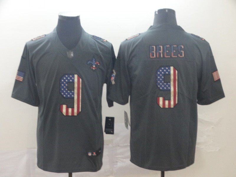 Nike Saints 9 Drew Brees 2019 Salute To Service USA Flag Fashion Limited Jersey