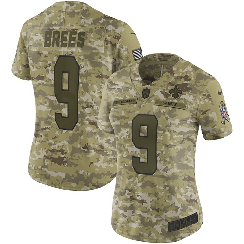  Saints 9 Drew Brees Camo Women Salute To Service Limited Jersey