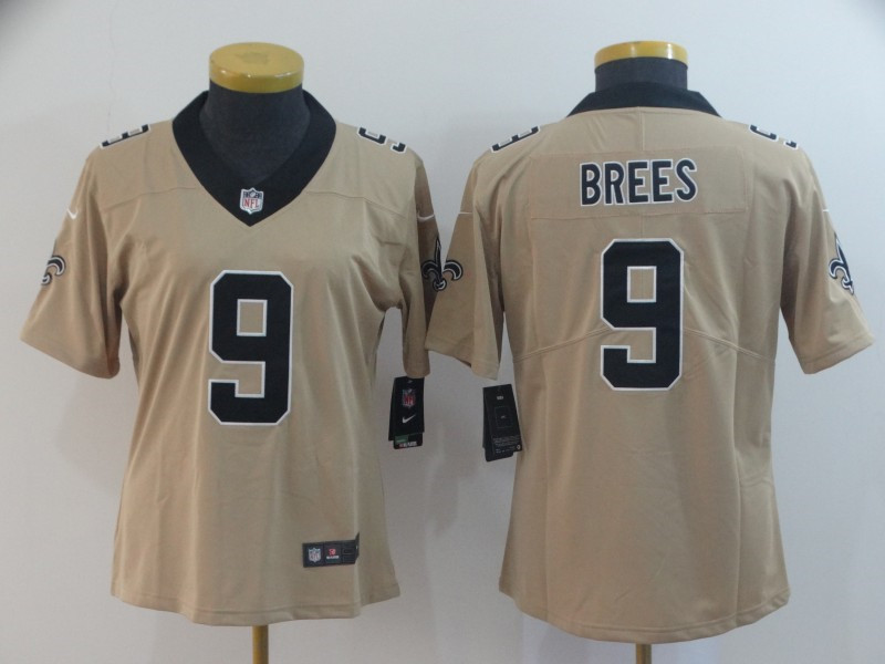 Nike Saints 9 Drew Brees Cream Women Inverted Legend Limited Jersey