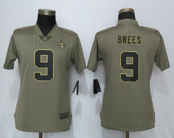  Saints 9 Drew Brees Olive Women Salute To Service Limited Jersey