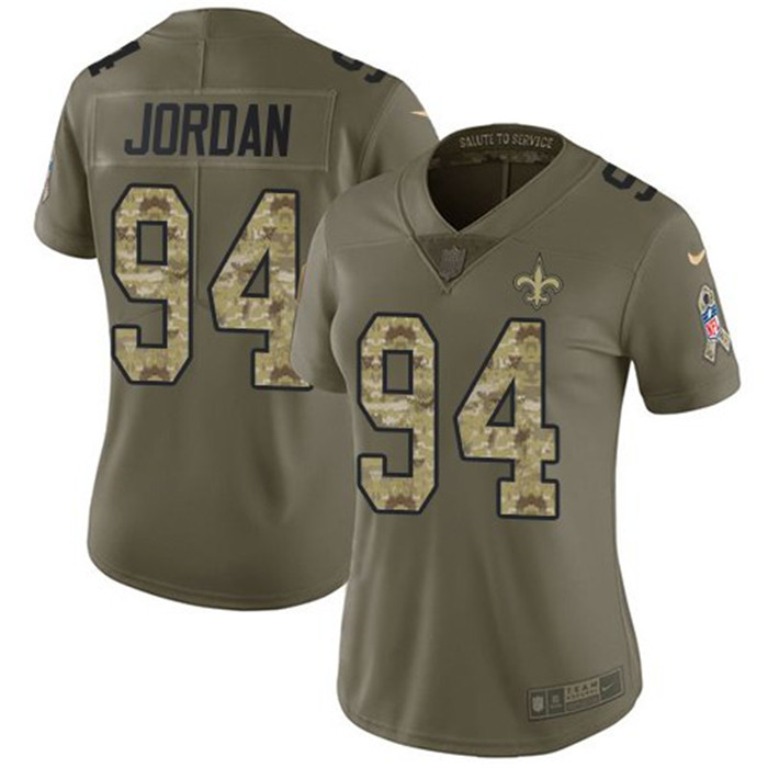  Saints 94 Cameron Jordan Olive Camo Women Salute To Service Limited Jersey