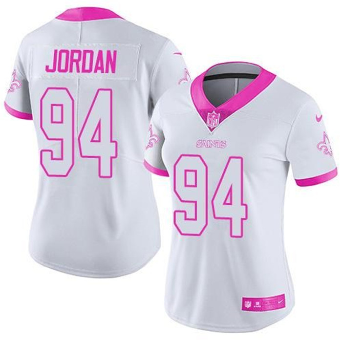  Saints 94 Cameron Jordan White Pink Fashion Women Rush Limited Jersey