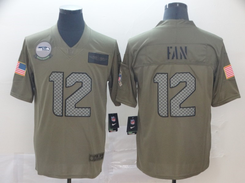 Nike Seahawks 12 Fan 2019 Olive Salute To Service Limited Jersey