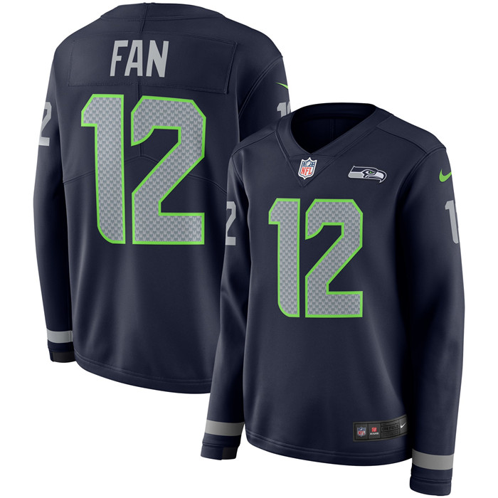  Seahawks 12 Fan Navy Women Therma Long Sleeve Jersey