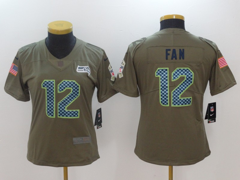  Seahawks 12 Fan Women Olive Salute To Service Limited Jersey