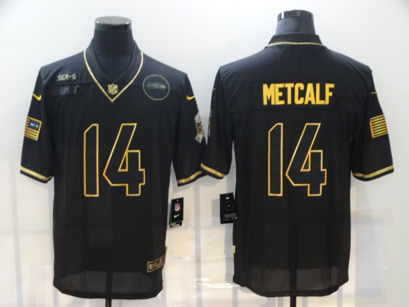 Nike Seahawks 14 DK Metcalf Black Gold 2020 Salute To Service Limited Jersey