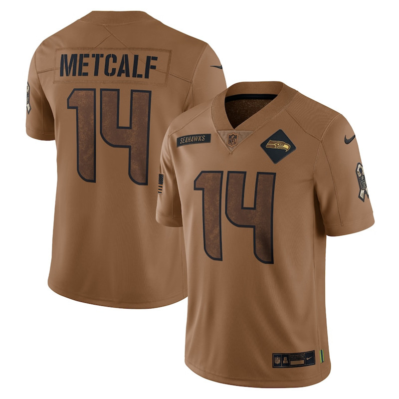 Nike Seahawks 14 DK Metcalf Brown Brown 2023 Salute To Service Limited Jersey