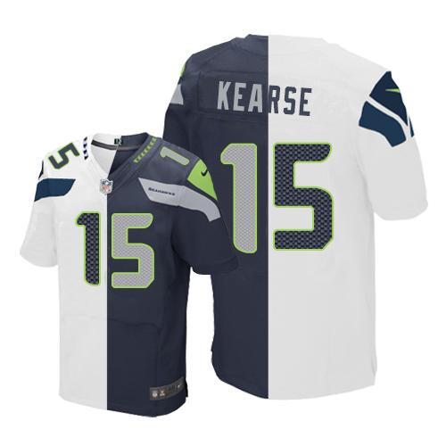  Seahawks 15 Jermaine Kearse White Steel Blue Men Stitched NFL Elite Split Jersey