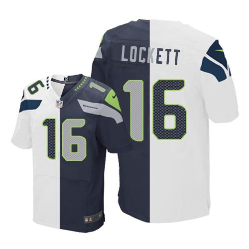  Seahawks 16 Tyler Lockett White Steel Blue Men Stitched NFL Elite Split Jersey