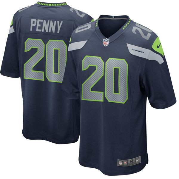  Seahawks 20 Rashaad Penny Navy 2018 NFL Draft Pick Elite Jersey