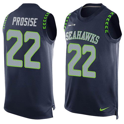  Seahawks 22 C J Prosise Steel Blue Team Color Men Stitched NFL Limited Tank Top Jersey