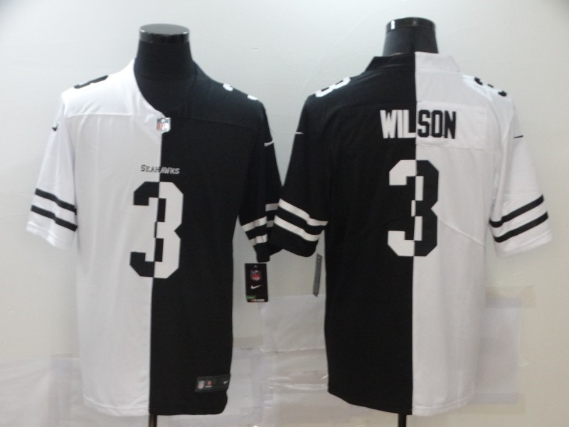 Nike Seahawks 3 Russell Wilson Black And White Split Vapor Untouchable Limited Jersey